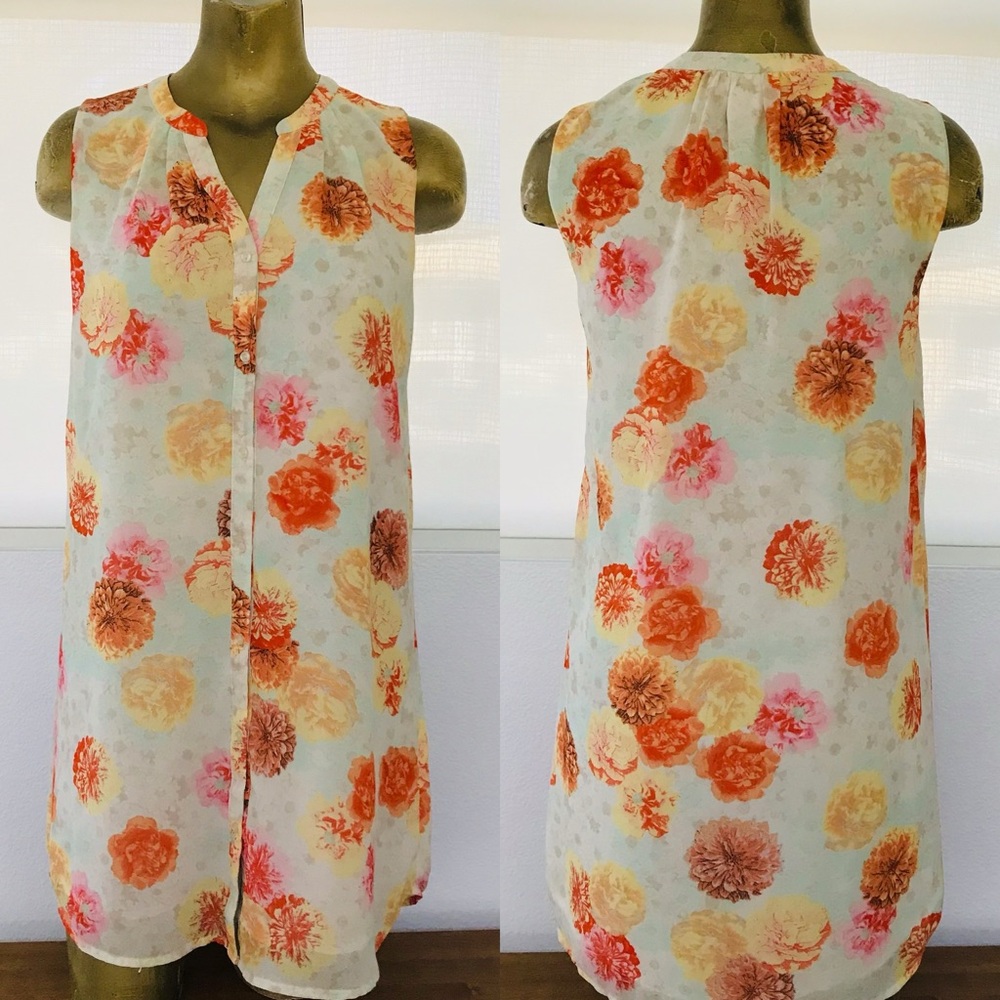 SKIES ARE BLUE Floral Sleeveless TUNIC TOP Size XS (Oversized)